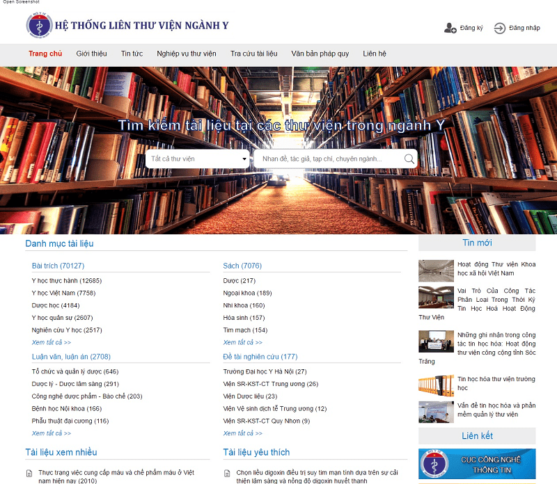 Hệ thống website Liên thư viện Ngành Y