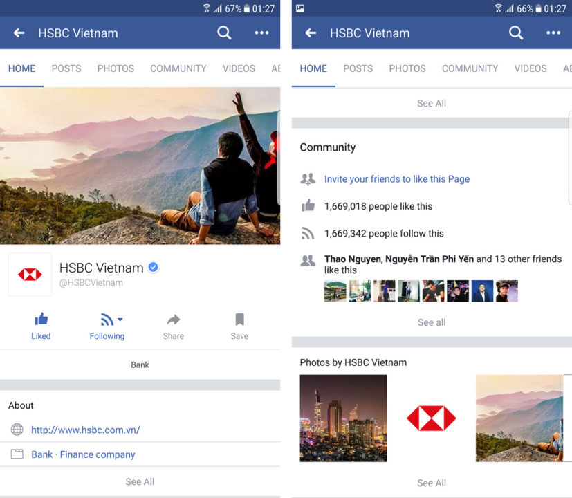 Fanpage HSBC Vietnam vừa ra mắt vào tháng 7/2017. Ảnh: Fanpage HSBC Vietnam